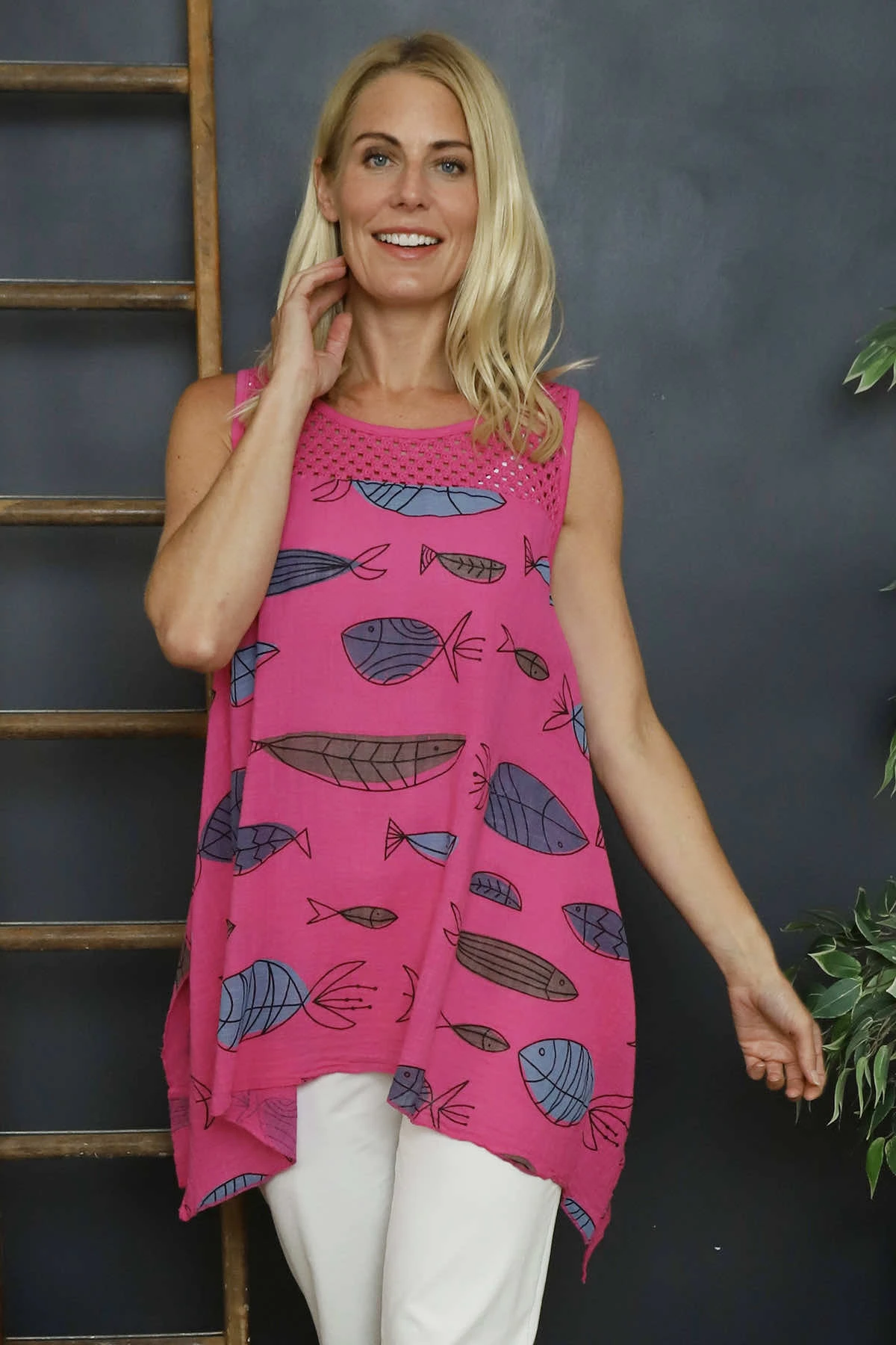 Gilda Pisces Sleeveless Cotton Top Fuchsia 4 Gilda Pisces Sleeveless Cotton Top Fuchsia - Image 2