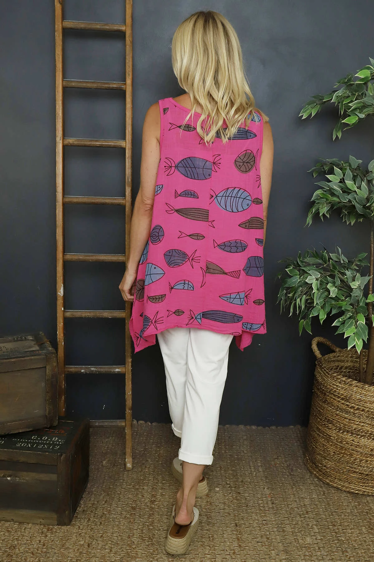 Gilda Pisces Sleeveless Cotton Top Fuchsia 6 Gilda Pisces Sleeveless Cotton Top Fuchsia - Image 4