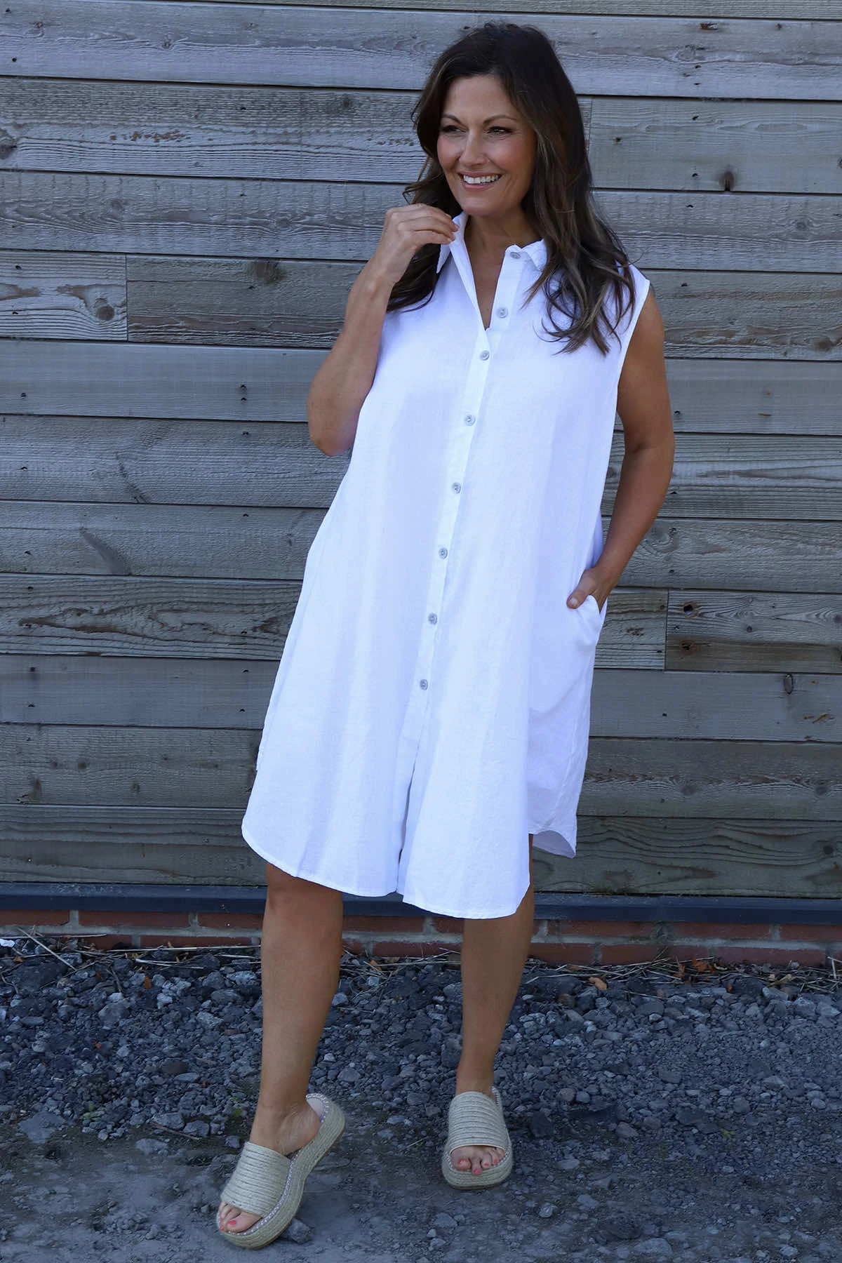 Solaine Sleeveless Linen Dress White 3 Solaine Sleeveless Linen Dress White