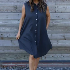 Solaine Sleeveless Linen Dress Charcoal