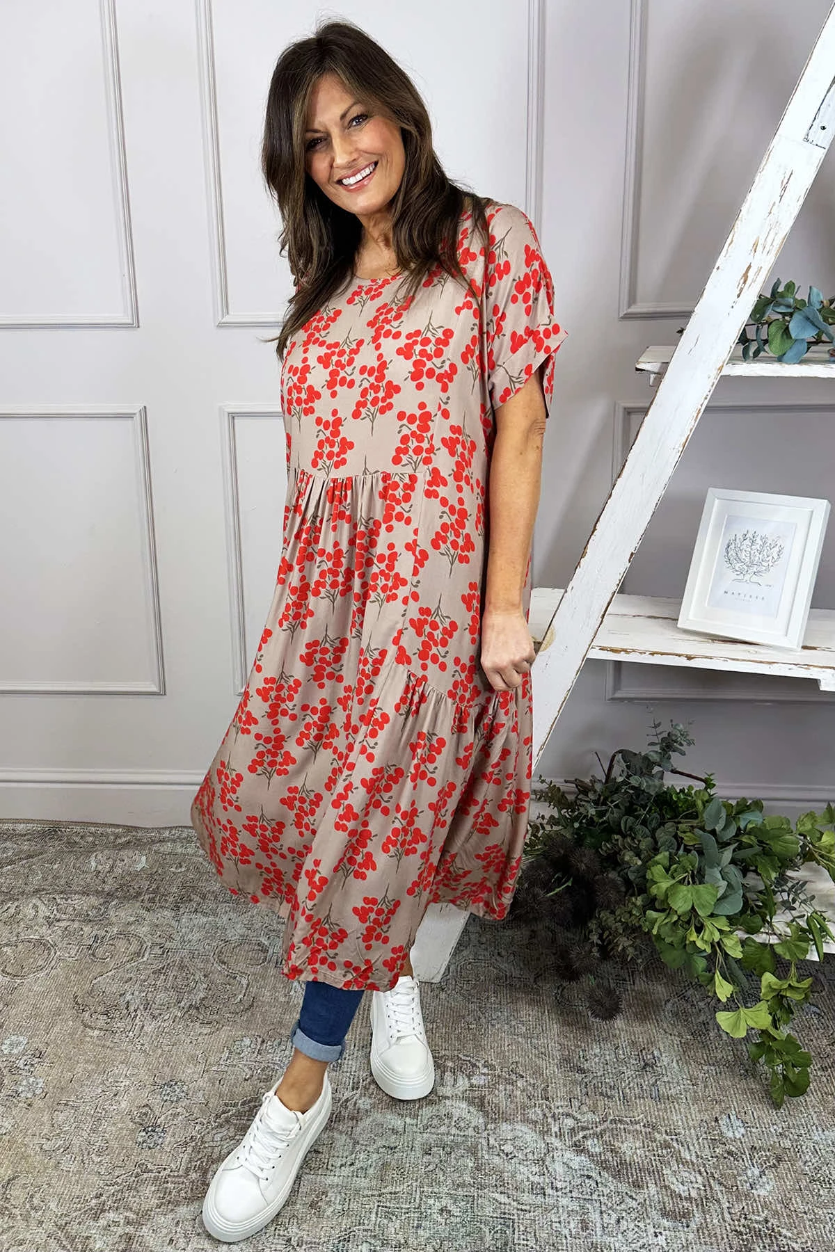 Romia Blossom Print Dress Mocha 4 Romia Blossom Print Dress Mocha - Image 2