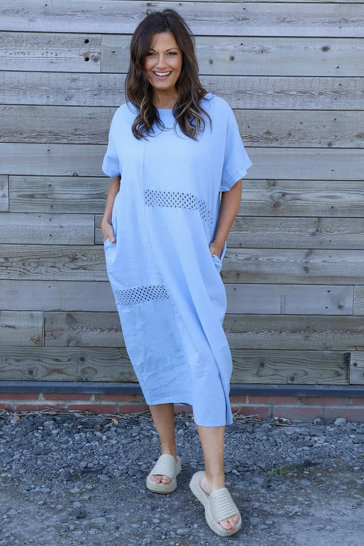 Felicia Crochet Detail Linen Dress Powder Blue 3 Felicia Crochet Detail Linen Dress Powder Blue