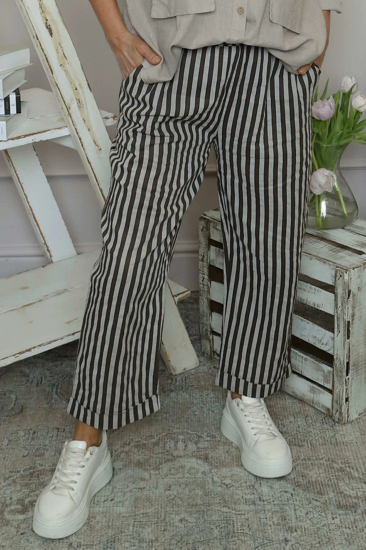 Auden Stripe Trousers Cocoa 4 Auden Stripe Trousers Cocoa - Image 2