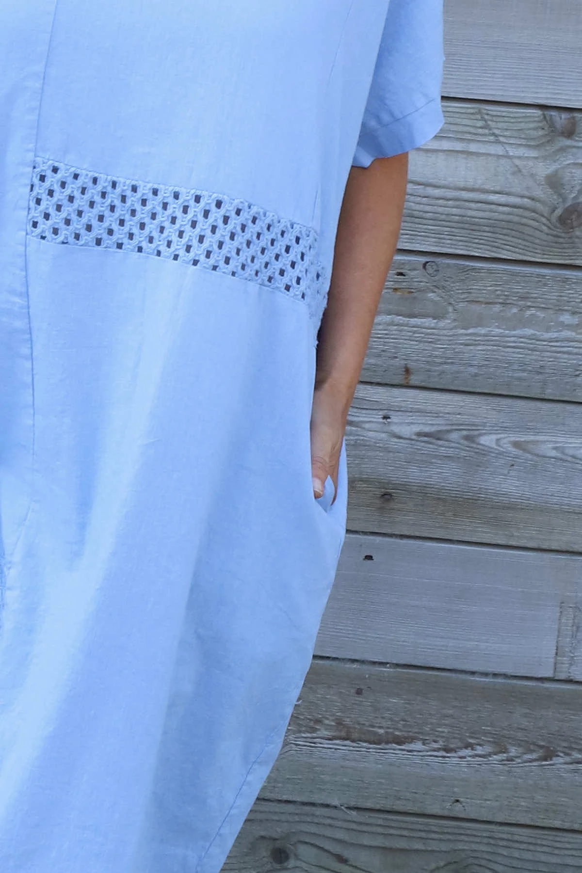 Felicia Crochet Detail Linen Dress Powder Blue 5 Felicia Crochet Detail Linen Dress Powder Blue - Image 3