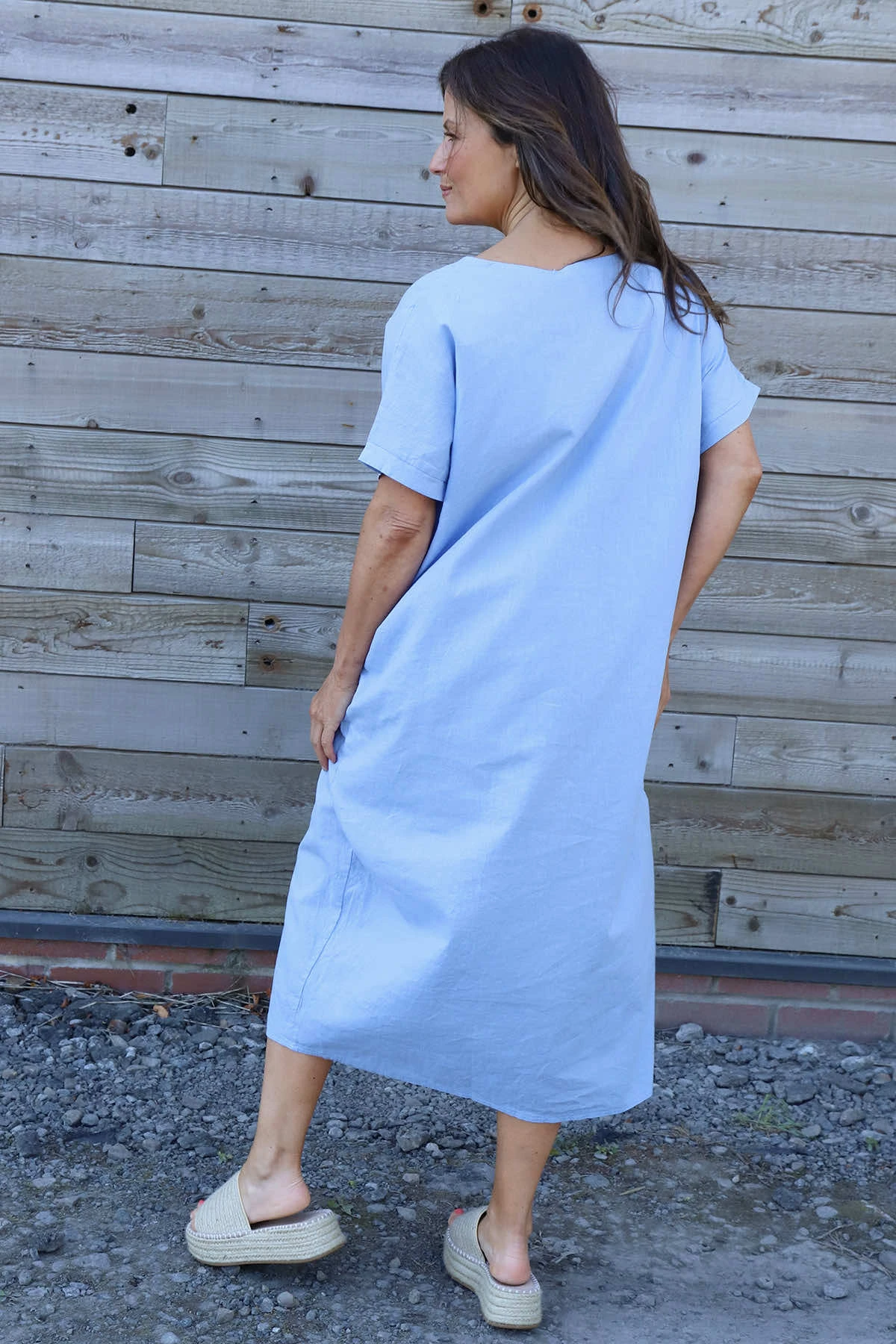 Felicia Crochet Detail Linen Dress Powder Blue 6 Felicia Crochet Detail Linen Dress Powder Blue - Image 4