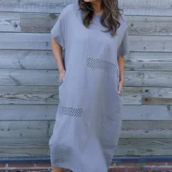 Felicia Crochet Detail Linen Dress Mocha