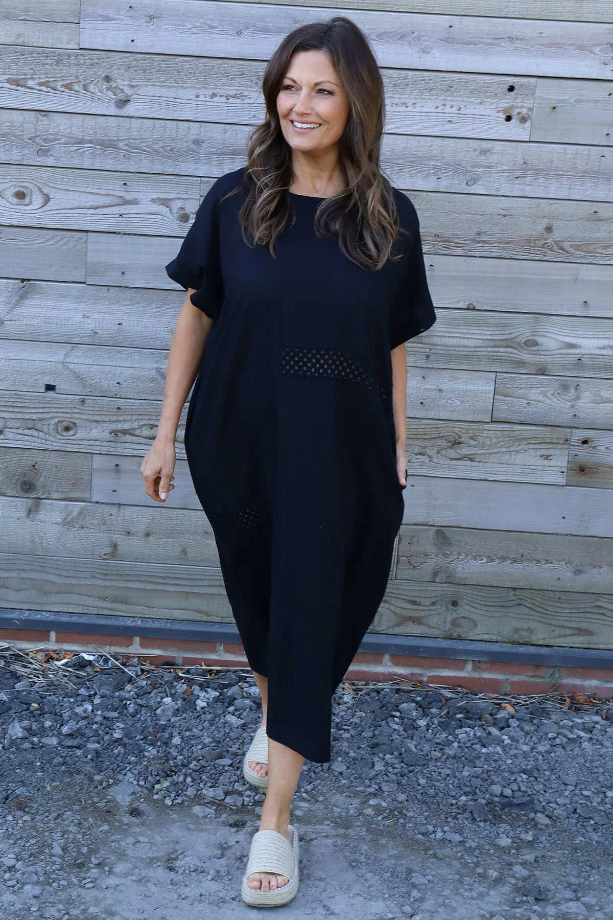 Felicia Crochet Detail Linen Dress Black 3 Felicia Crochet Detail Linen Dress Black