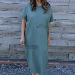 Felicia Crochet Detail Linen Dress Khaki