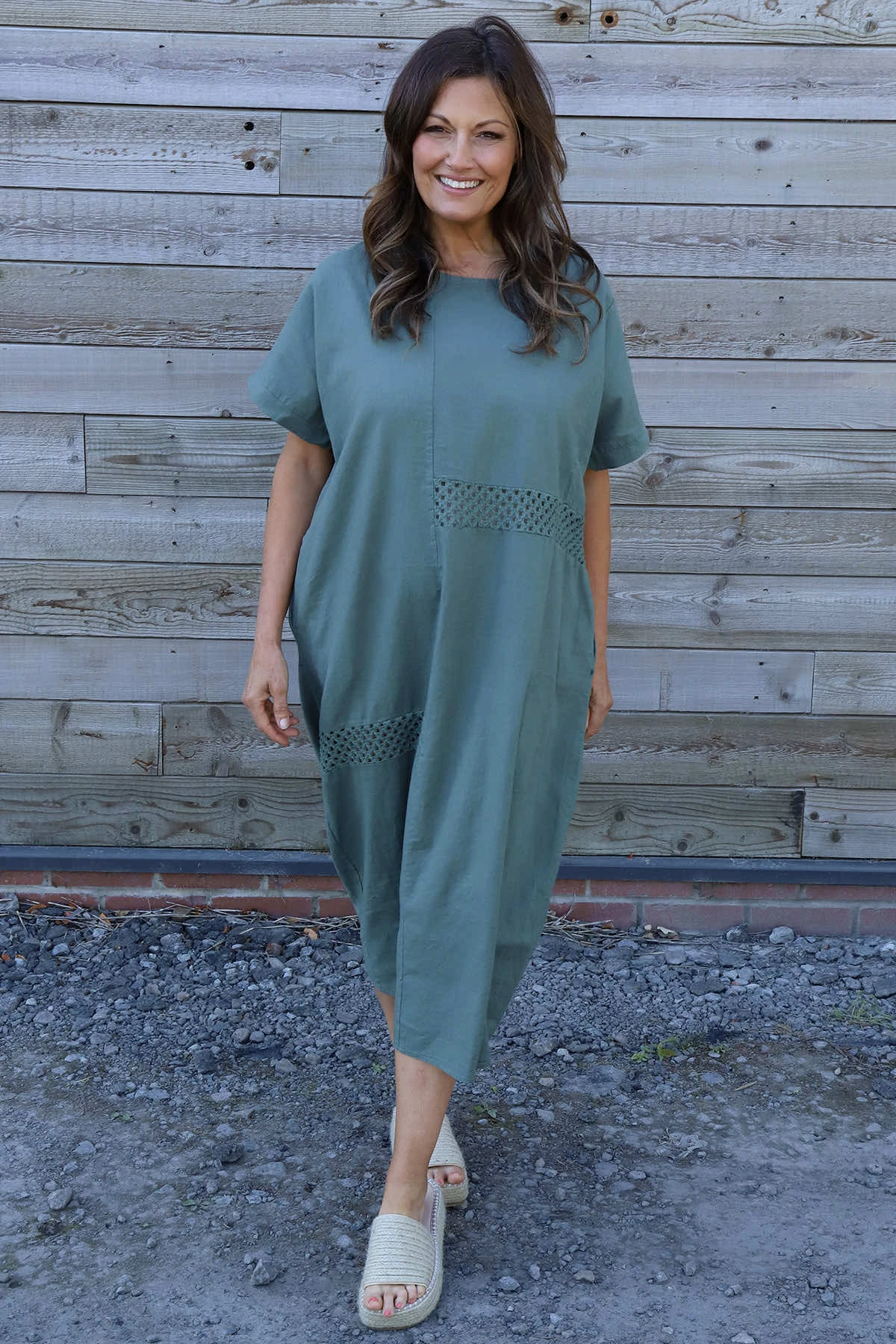 Felicia Crochet Detail Linen Dress Khaki 4 Felicia Crochet Detail Linen Dress Khaki - Image 2