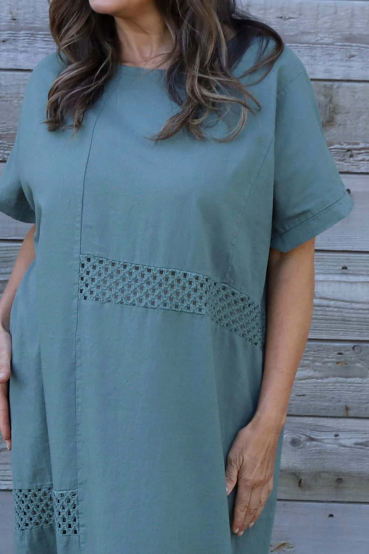 Felicia Crochet Detail Linen Dress Khaki 5 Felicia Crochet Detail Linen Dress Khaki - Image 3