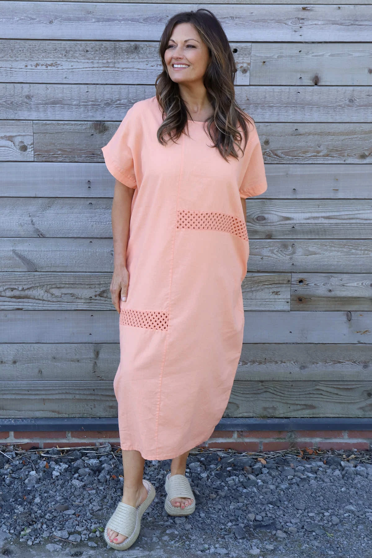 Felicia Crochet Detail Linen Dress Orange 3 Felicia Crochet Detail Linen Dress Orange