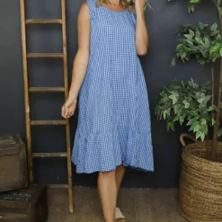 Imani Sleeveless Gingham Dress Cobalt