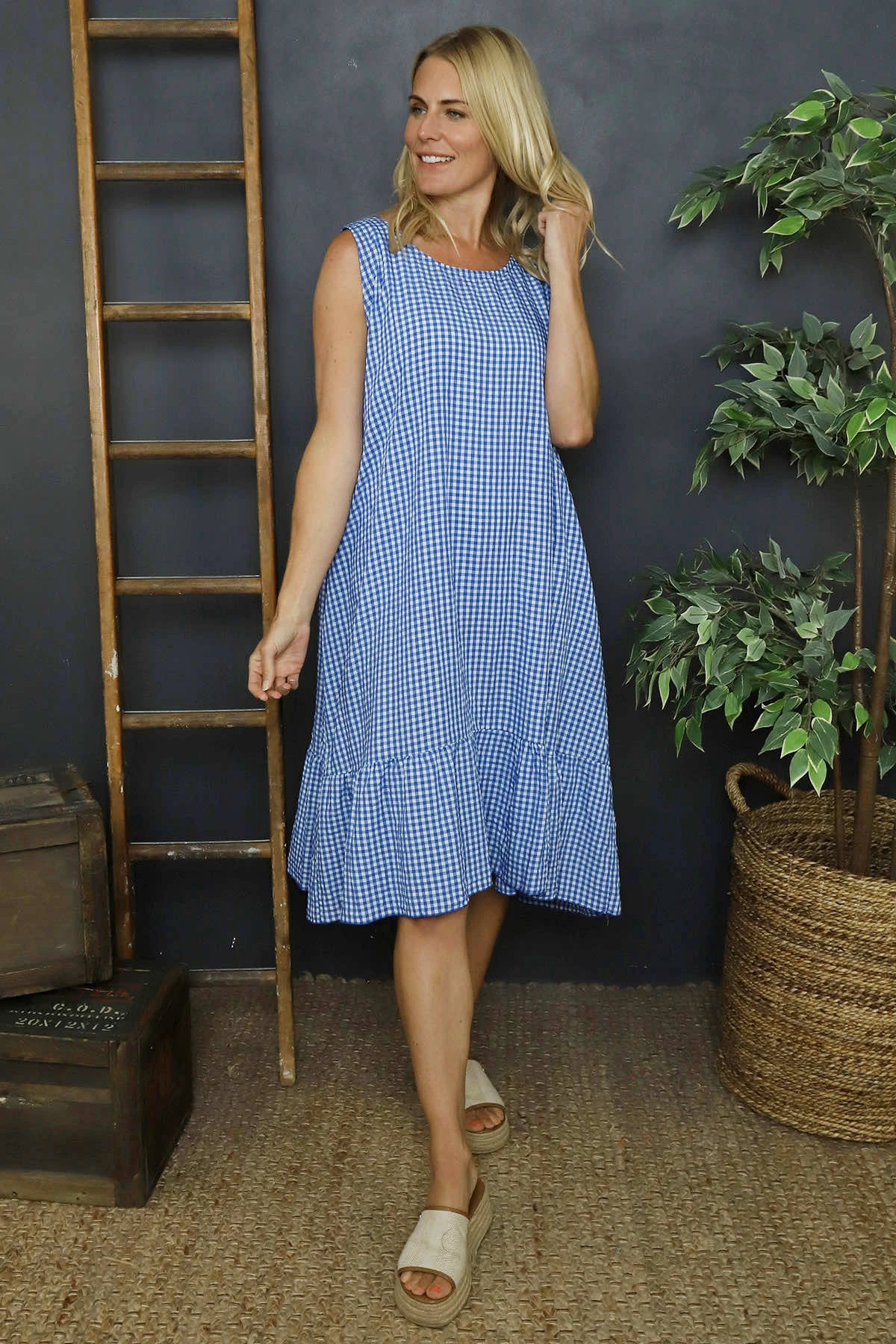 Imani Sleeveless Gingham Dress Cobalt 3 Imani Sleeveless Gingham Dress Cobalt