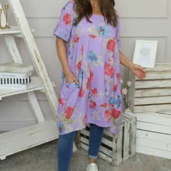 Jolee Floral Print Linen Dress Lilac