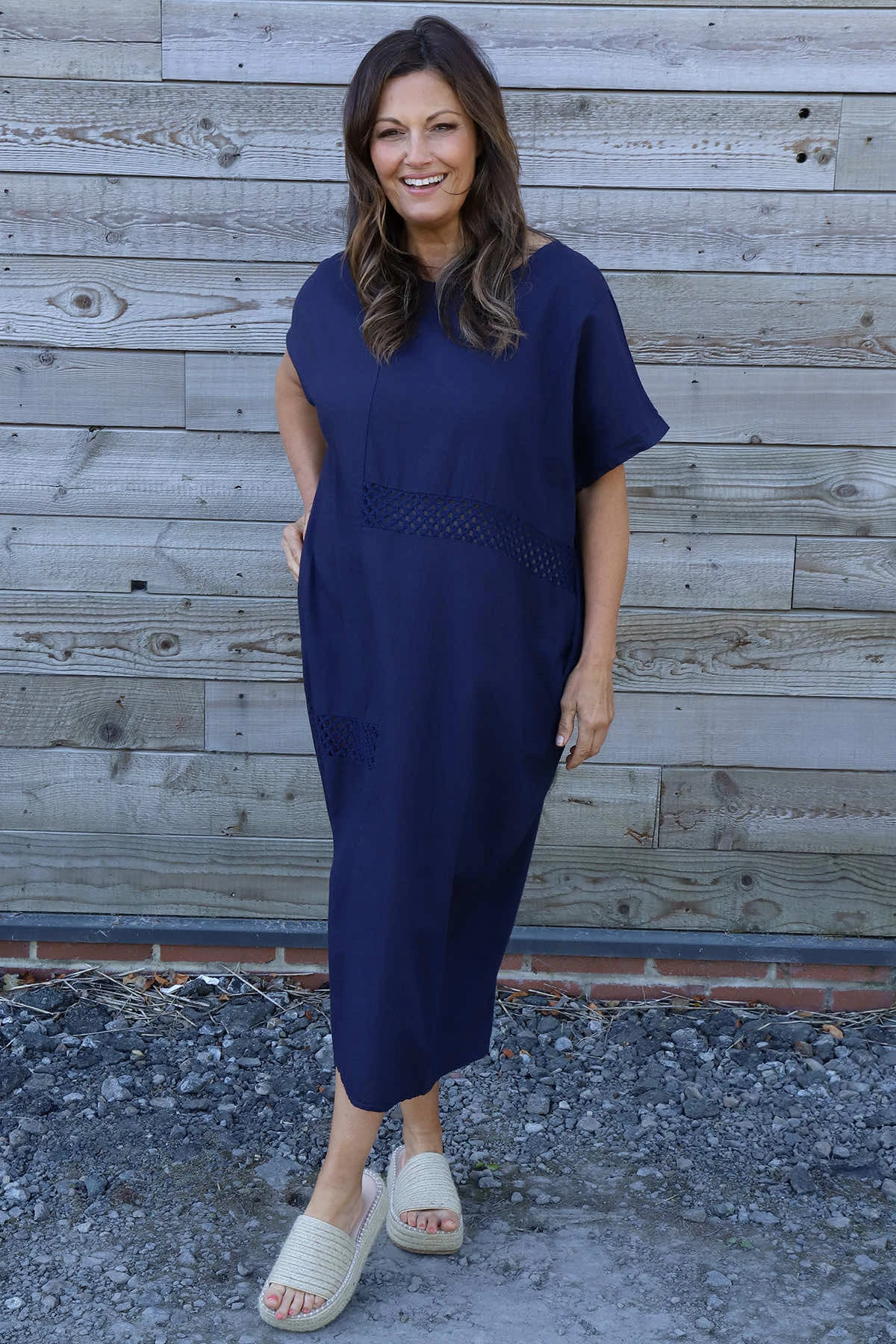 Felicia Crochet Detail Linen Dress Navy 4 Felicia Crochet Detail Linen Dress Navy - Image 2