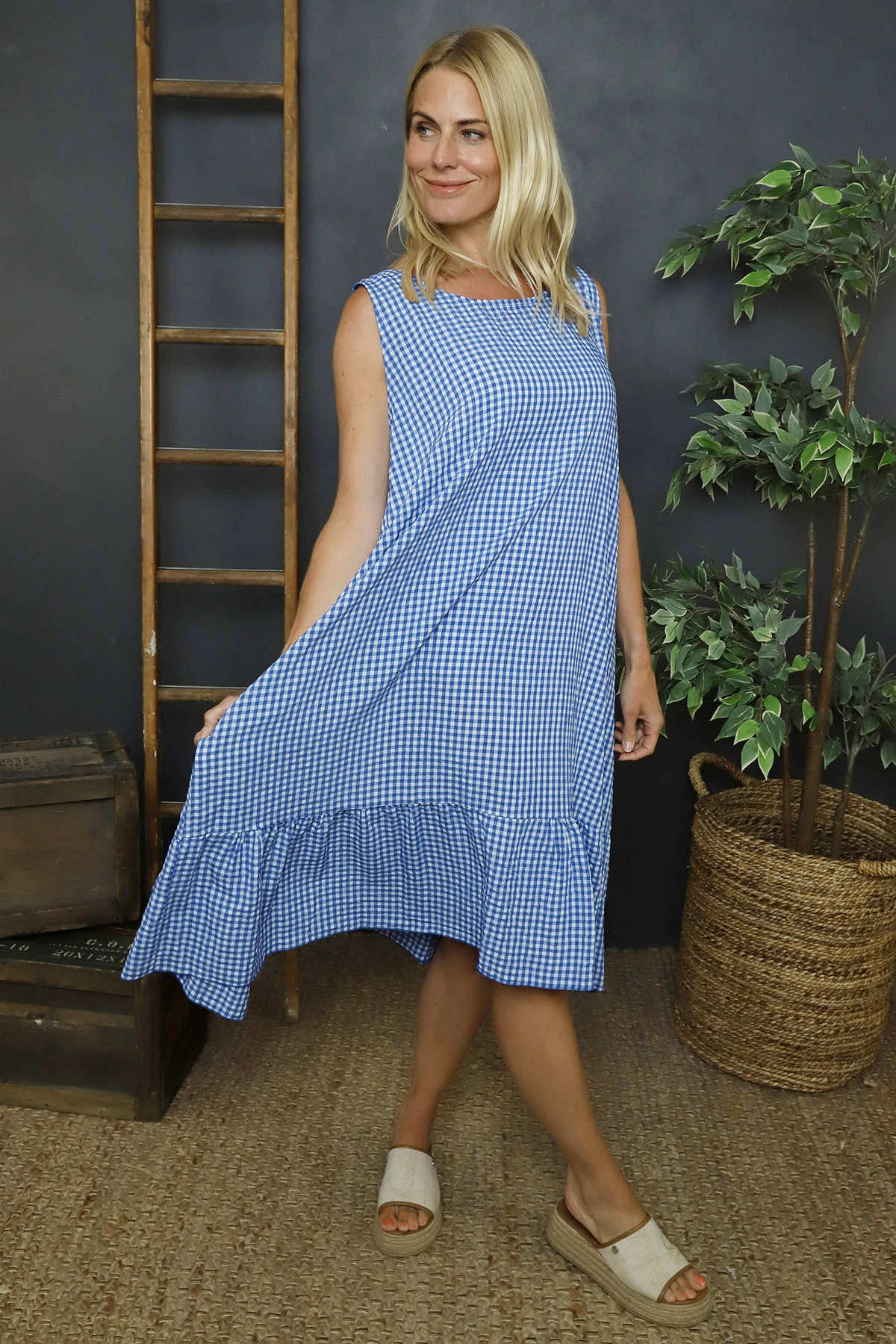 Imani Sleeveless Gingham Dress Cobalt 5 Imani Sleeveless Gingham Dress Cobalt - Image 3