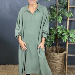 Kaya Collared Dress Khaki