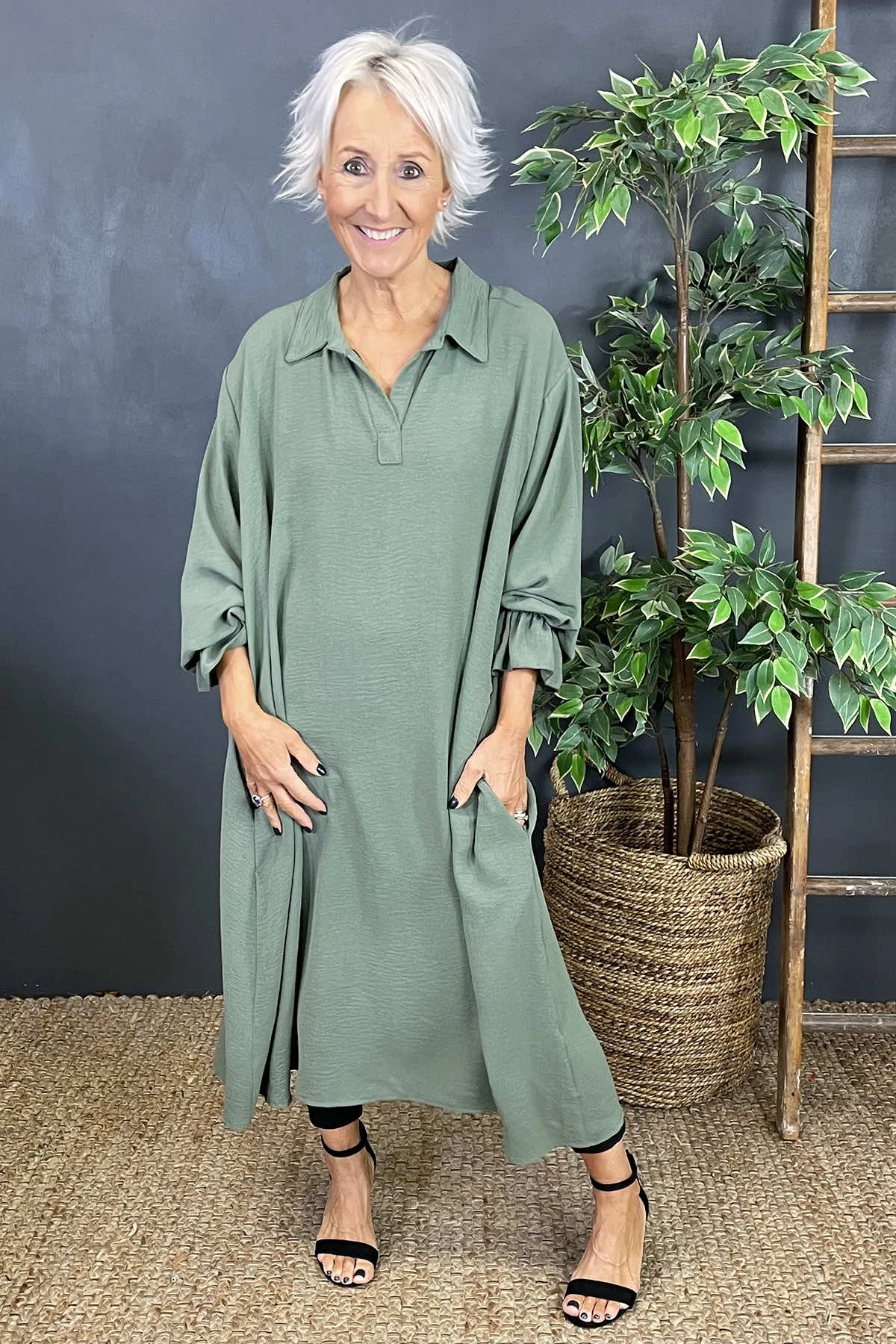 Kaya Collared Dress Khaki 3 Kaya Collared Dress Khaki