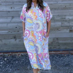 Zuri Psychedelic Print Dress Light Blue