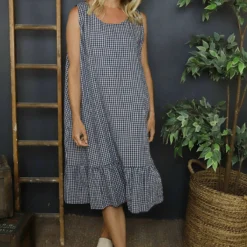 Imani Sleeveless Gingham Dress Navy