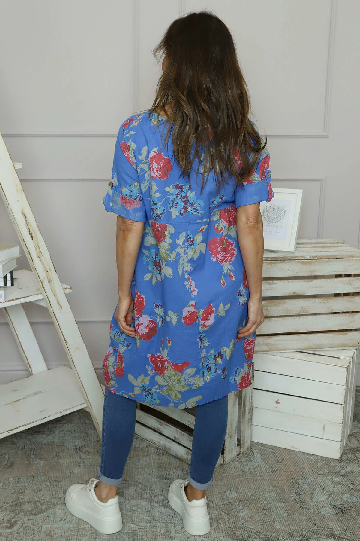 Jolee Floral Print Linen Dress Cobalt 6 Jolee Floral Print Linen Dress Cobalt - Image 4