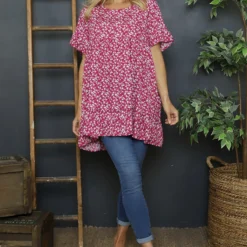 Pamber Ditsy Print Tunic Fuchsia
