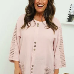 Selma Button Linen Top Pink