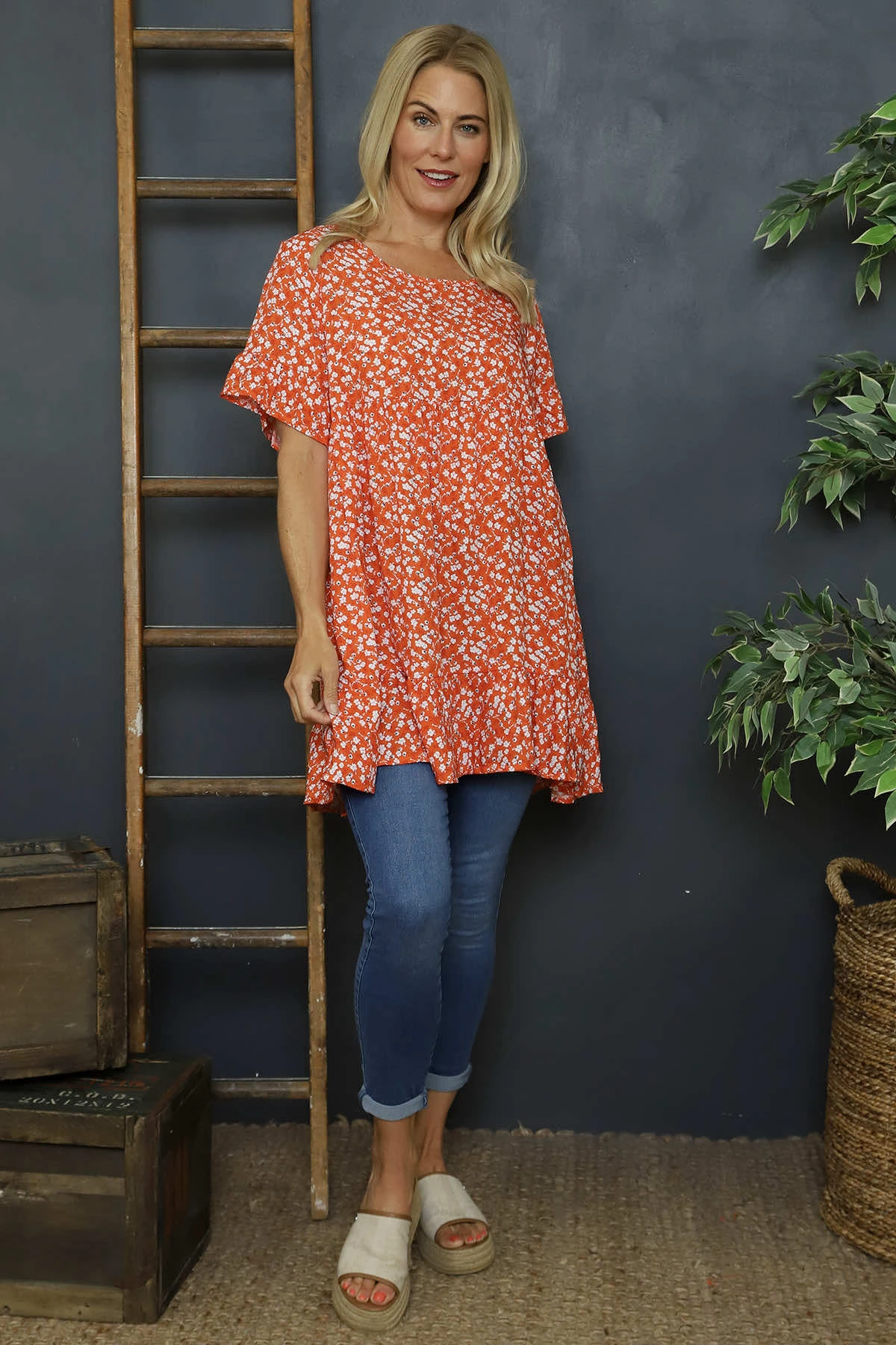 Pamber Ditsy Print Tunic Orange 3 Pamber Ditsy Print Tunic Orange