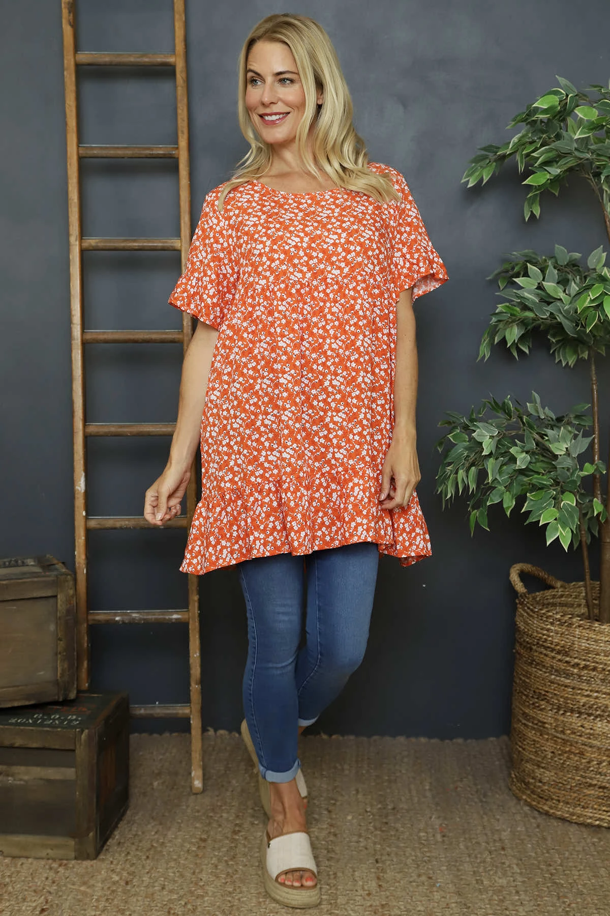 Pamber Ditsy Print Tunic Orange 5 Pamber Ditsy Print Tunic Orange - Image 3