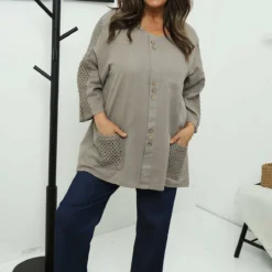 Selma Button Linen Top Mocha