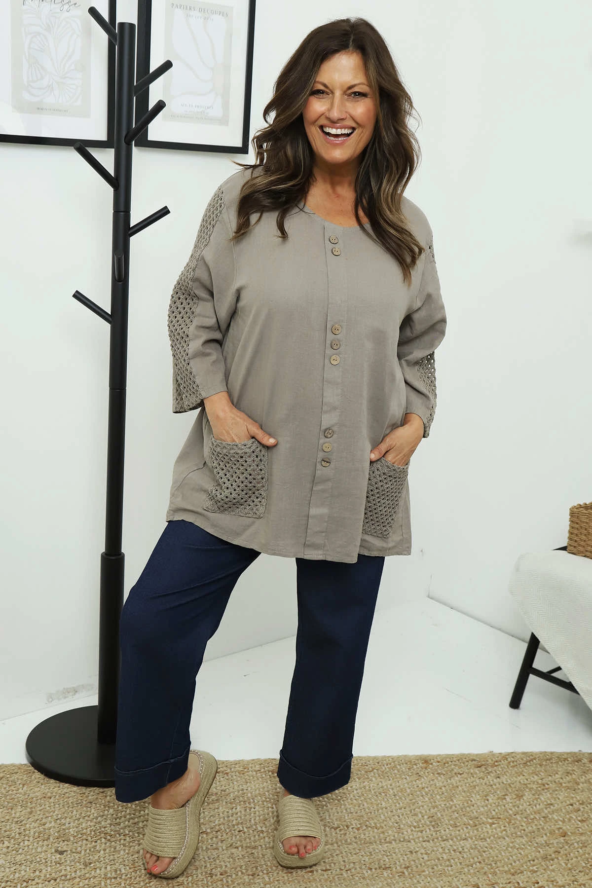 Selma Button Linen Top Mocha 3 Selma Button Linen Top Mocha