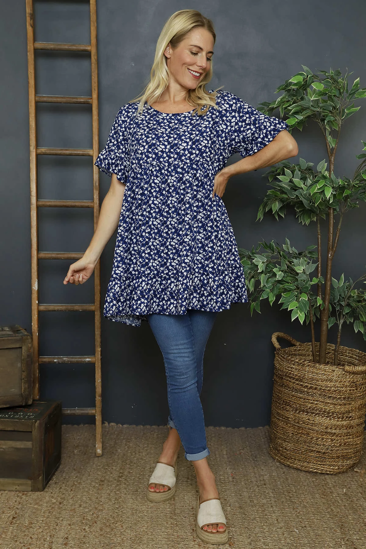 Pamber Ditsy Print Tunic Navy 5 Pamber Ditsy Print Tunic Navy - Image 3