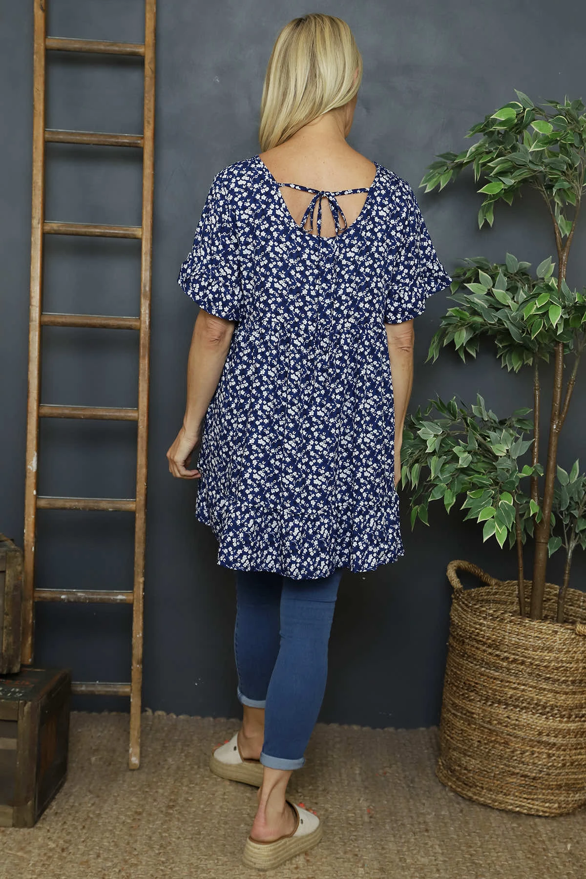 Pamber Ditsy Print Tunic Navy 6 Pamber Ditsy Print Tunic Navy - Image 4