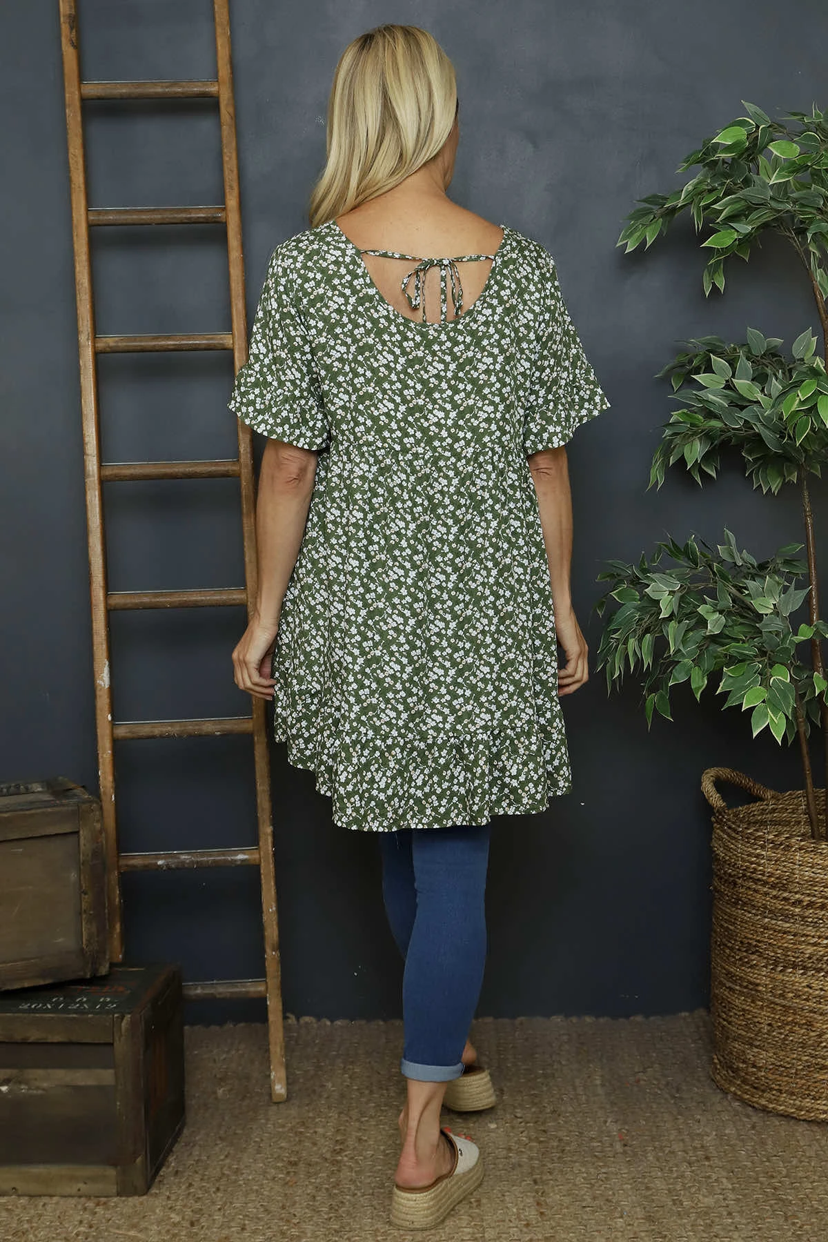 Pamber Ditsy Print Tunic Khaki 6 Pamber Ditsy Print Tunic Khaki - Image 4