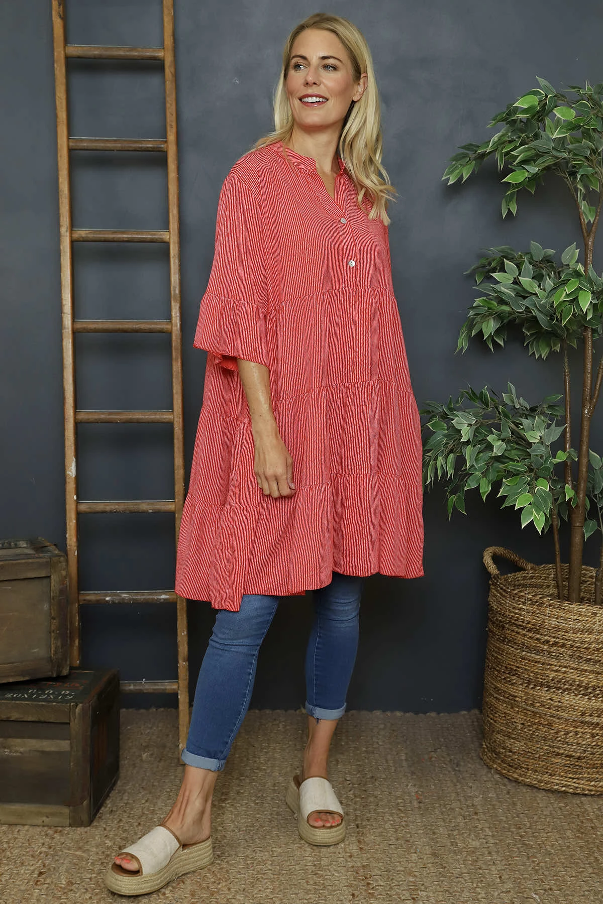 Bella Stripe Tunic Red 4 Bella Stripe Tunic Red - Image 2