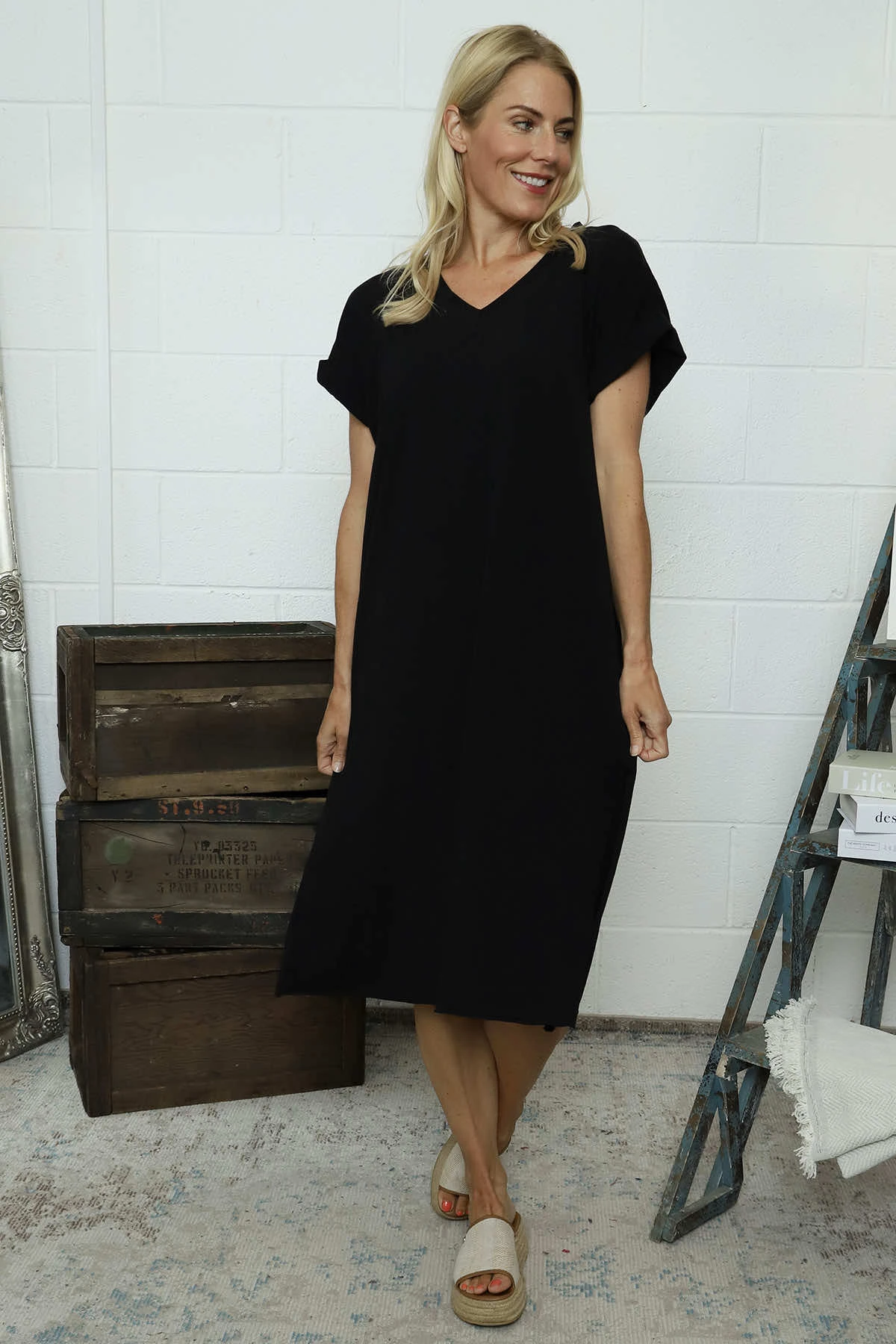 Verena V-Neck Cotton Tunic Black 3 Verena V-Neck Cotton Tunic Black