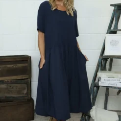 Sandown Puffball Cotton Dress Navy