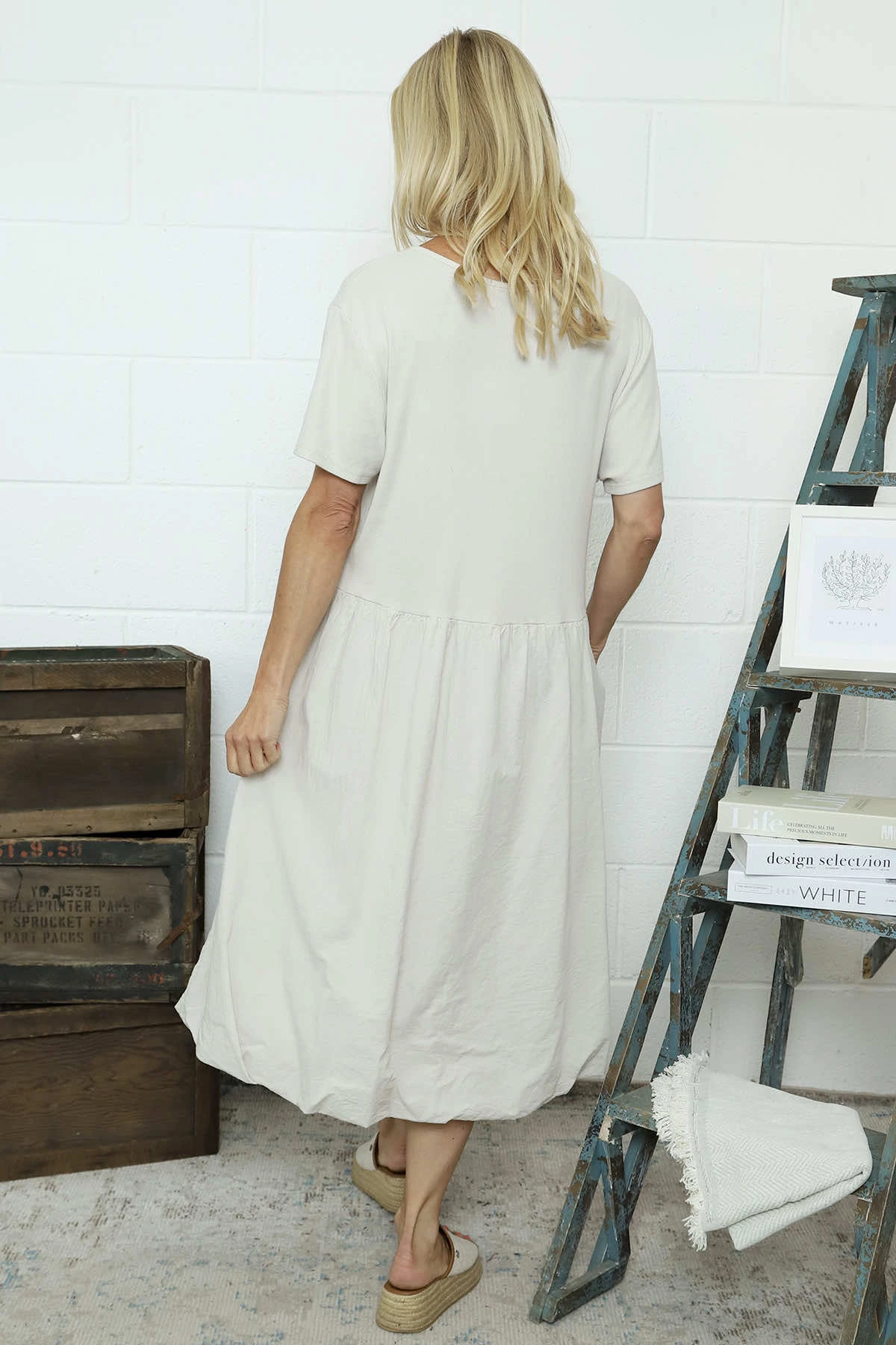 Sandown Puffball Cotton Dress Stone 6 Sandown Puffball Cotton Dress Stone - Image 4