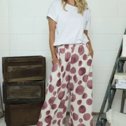 Hetty Wide Leg Print Trousers Grape