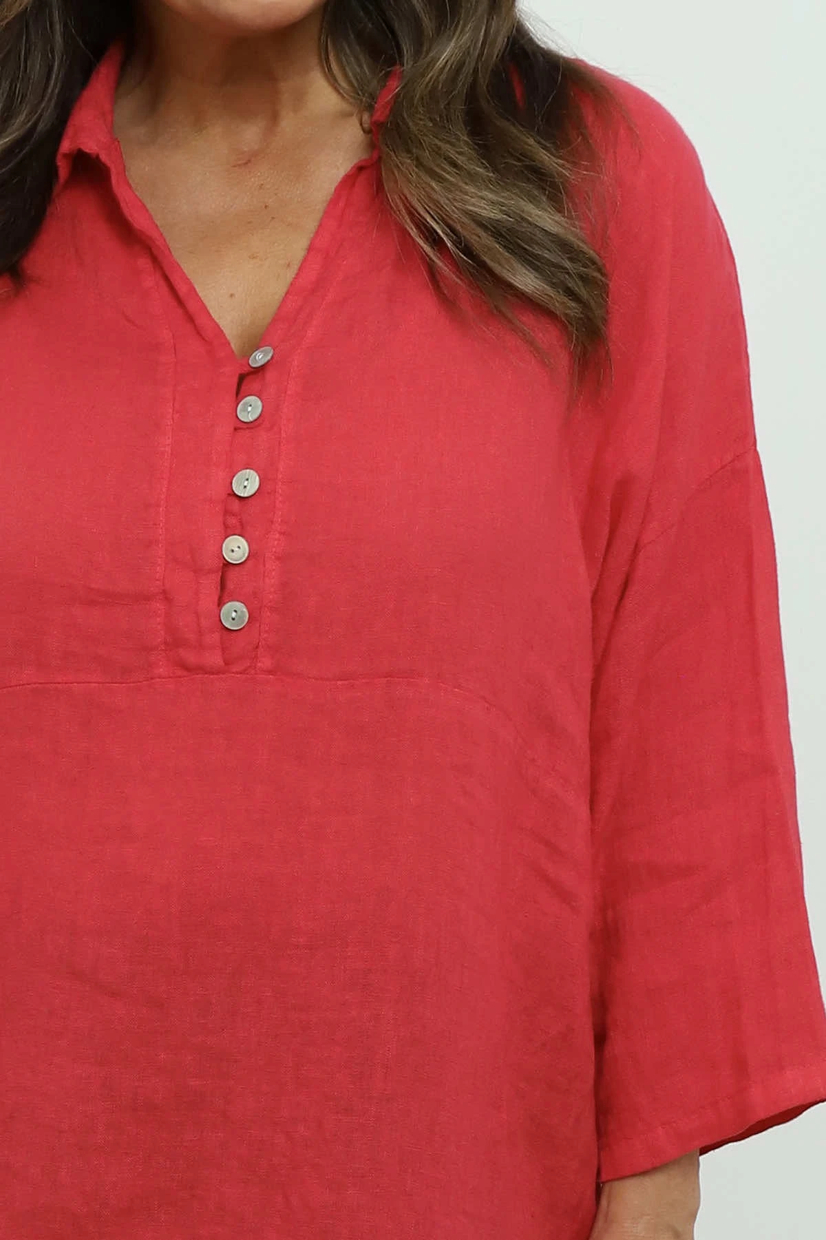 Tarna Button Linen Tunic Hot Pink 5 Tarna Button Linen Tunic Hot Pink - Image 3
