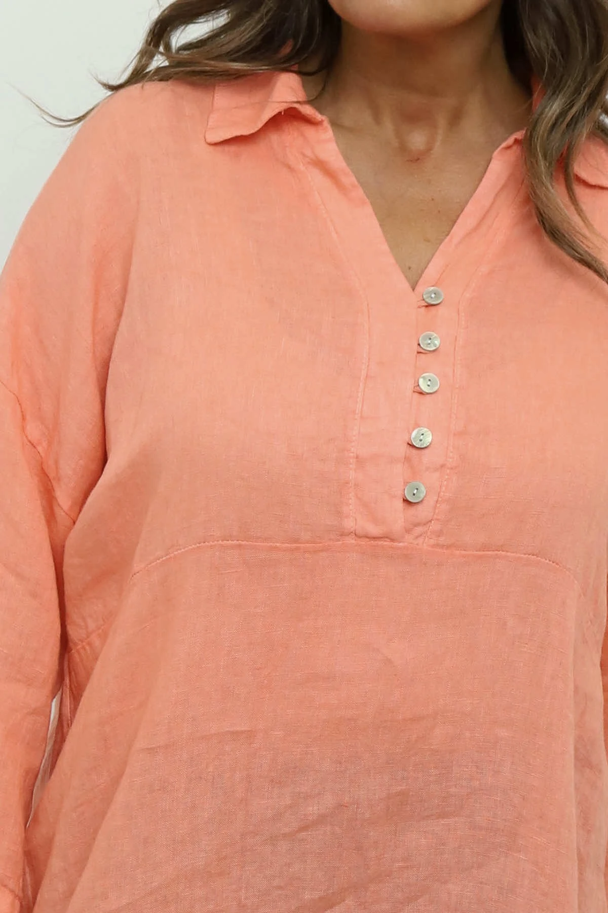 Tarna Button Linen Tunic Orange 5 Tarna Button Linen Tunic Orange - Image 3