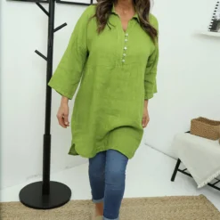 Tarna Button Linen Tunic Olive