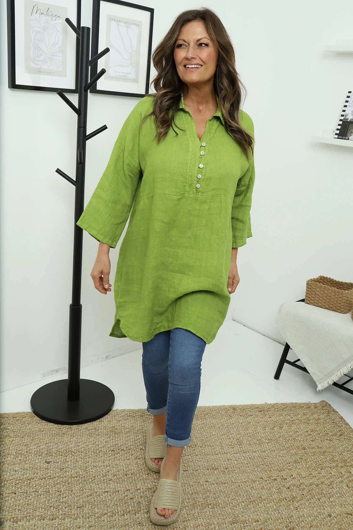 Tarna Button Linen Tunic Olive 3 Tarna Button Linen Tunic Olive