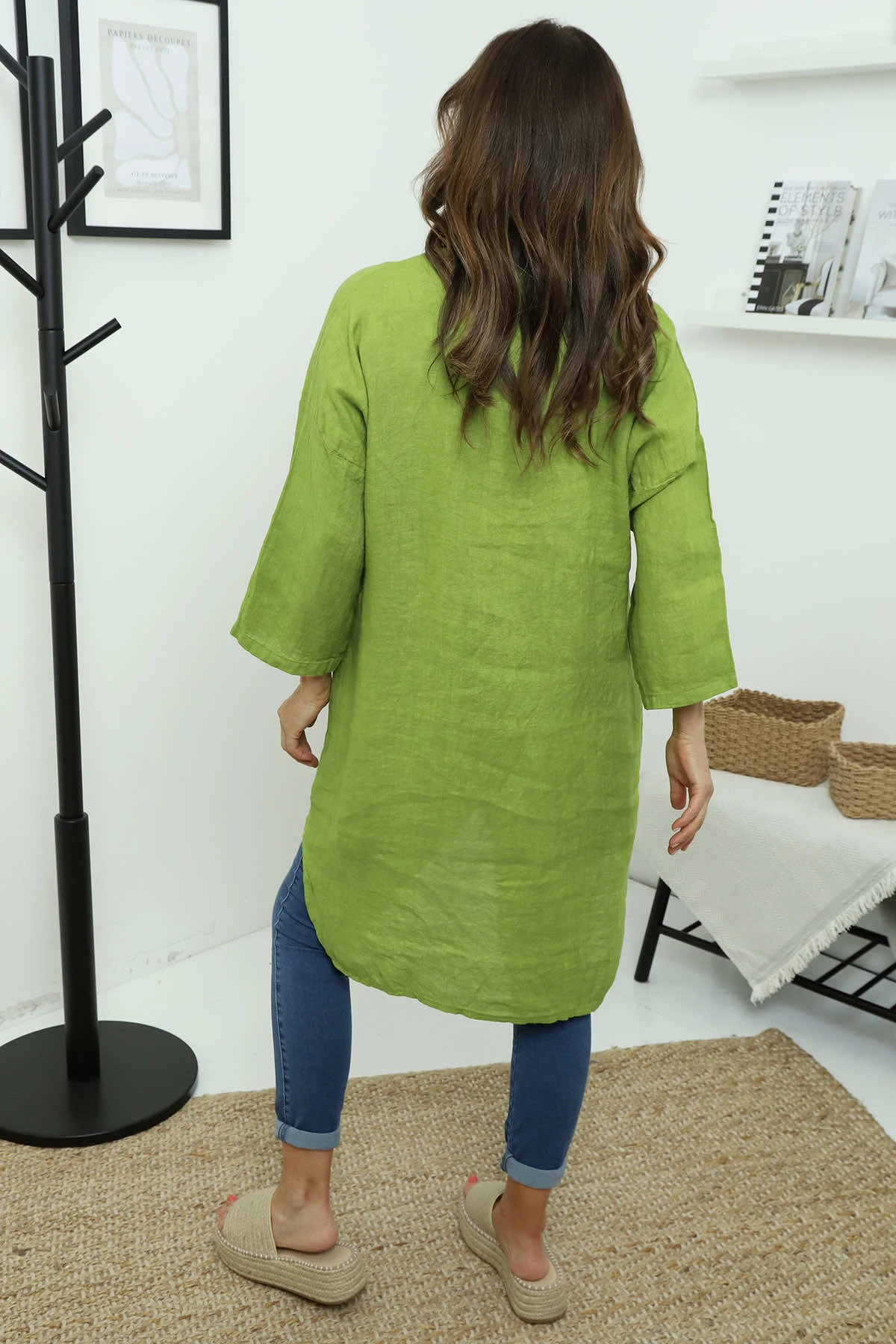 Tarna Button Linen Tunic Olive 6 Tarna Button Linen Tunic Olive - Image 4