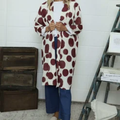 Inga Open Front Print Jacket Burgundy