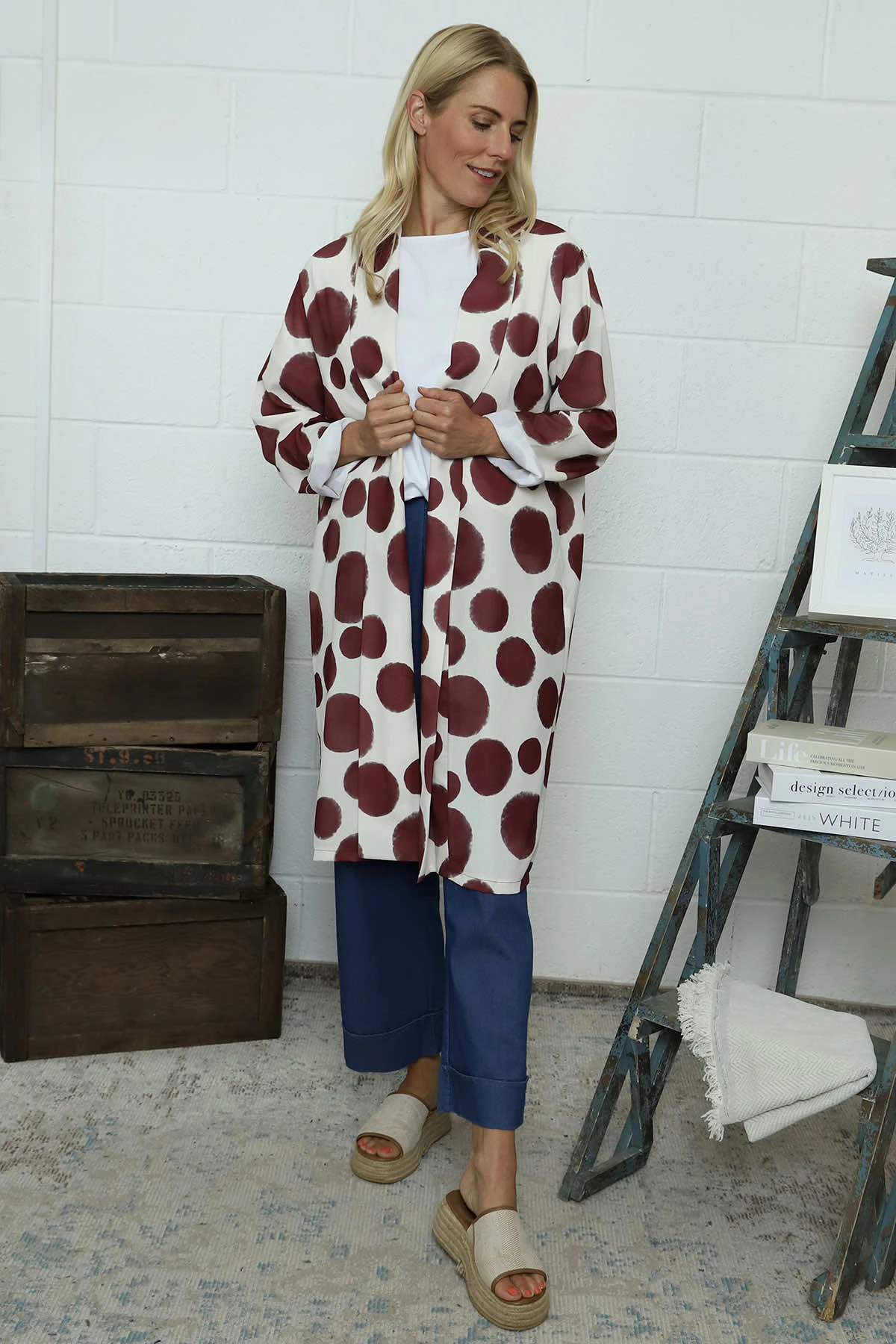 Inga Open Front Print Jacket Burgundy 3 Inga Open Front Print Jacket Burgundy