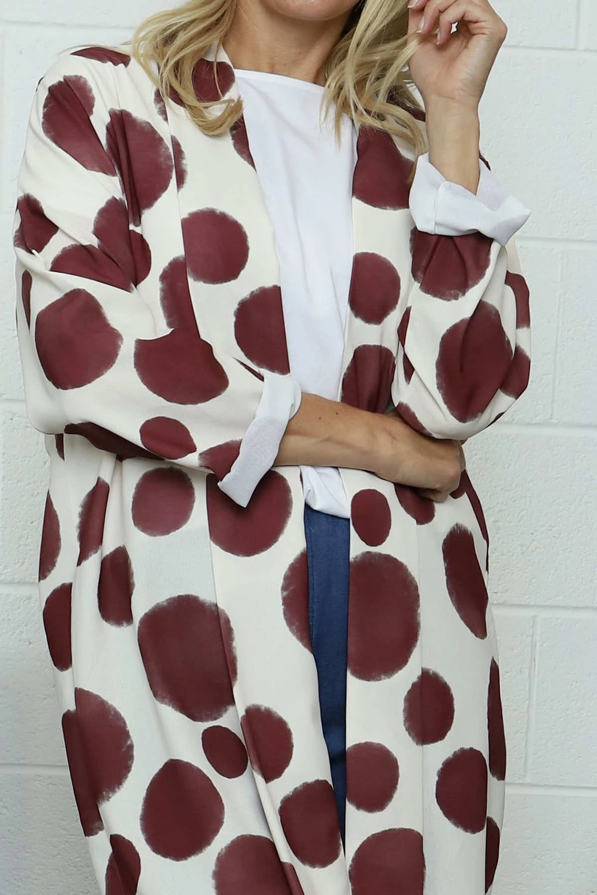 Inga Open Front Print Jacket Burgundy 5 Inga Open Front Print Jacket Burgundy - Image 3