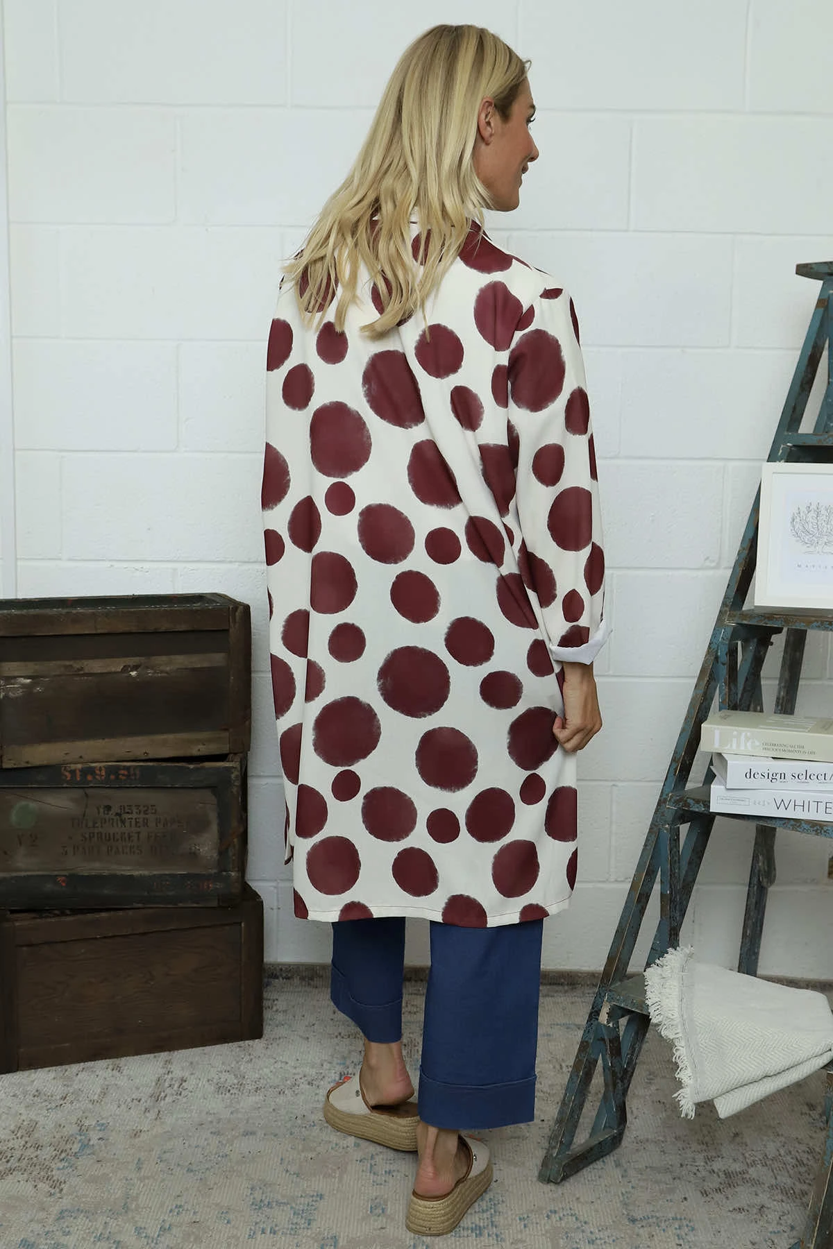 Inga Open Front Print Jacket Burgundy 6 Inga Open Front Print Jacket Burgundy - Image 4