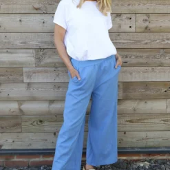 Camellia Linen Trousers Powder Blue