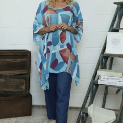 Betania Print Cotton Top Blue